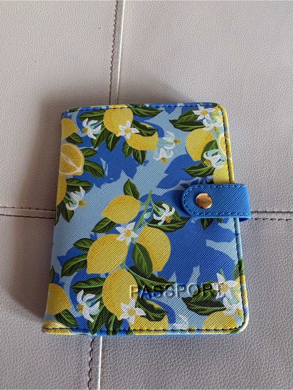 Lemon Print Passport Holder - Blue